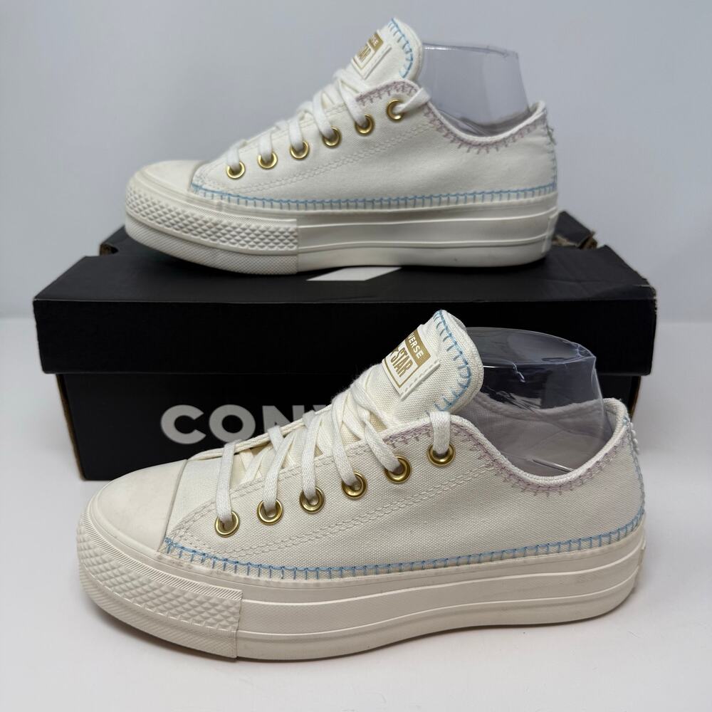 Converse Chuck Taylor All-Star Stitch Lift Ox Sneakers Lug sole Womens 7 Cream - Picture 2 of 13